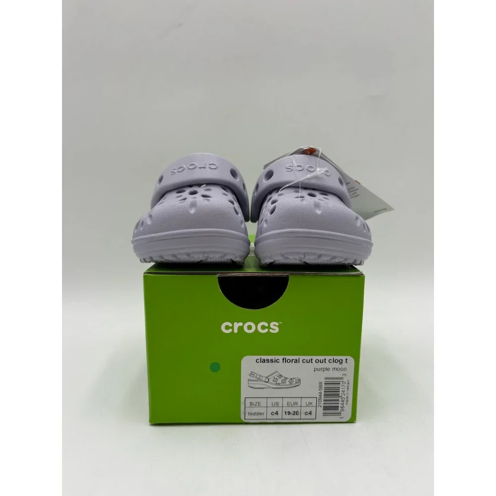 Crocs CLASSIC FLORAL CUT OUT PURPLE MOON Kids' NEW Clog Purple US Size C4